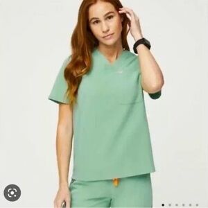 Figs Jade Green Scrub Set with Orange Accents